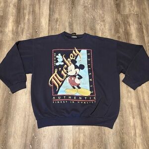 Vintage Disney Sweatshirt Men L Blue Crewneck Sweater Mickey Mouse 90s Y2K